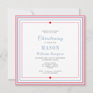 Anúncio Christening Baptism Simple Script Blue Red Modern