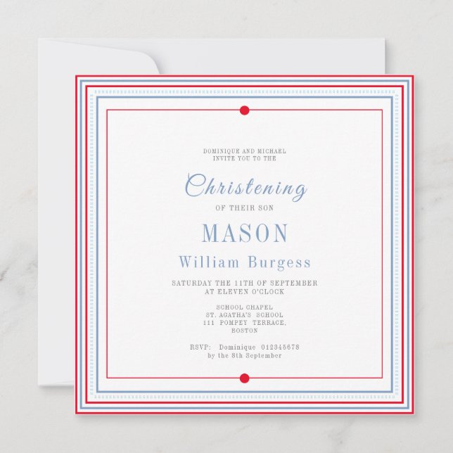 Anúncio Christening Baptism Simple Script Blue Red Modern (Frente)