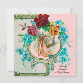 ANÚNCIO CHUVEIRO DE BEBÊ MENINA COM ROSAS E FLORES ROSA