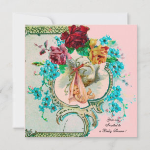 ANÚNCIO CHUVEIRO DE BEBÊ MENINA COM ROSAS E FLORES ROSA