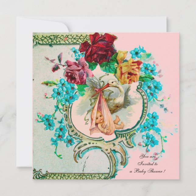 ANÚNCIO CHUVEIRO DE BEBÊ MENINA COM ROSAS E FLORES ROSAS (Frente)