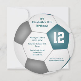Anúncio cinza teal festa de aniversário branca de futebol