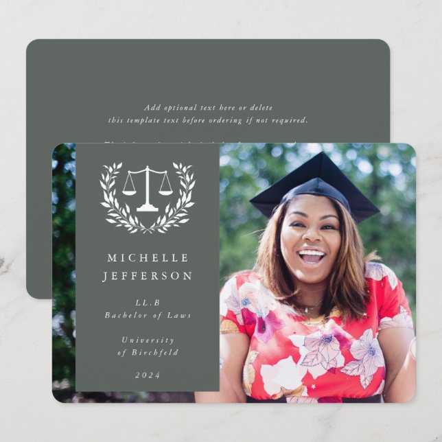 Anúncio Cinza-Verde + White Law Scales Laurel Wreath Photo (Frente/Verso)