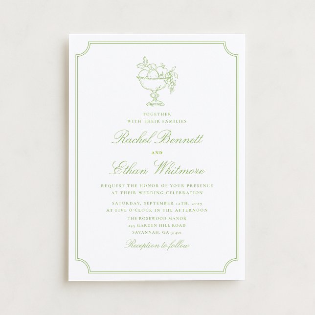 Anúncio Citrus Green Elegant Frame Wedding Invitation (Criador carregado)