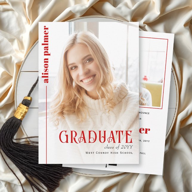 Anúncio Class of 2026 GRADUATE minimalist red photo (Criador carregado)