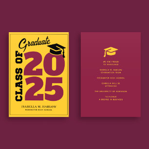 Anúncio Classe de 2025 Graduação Dourada Maroon