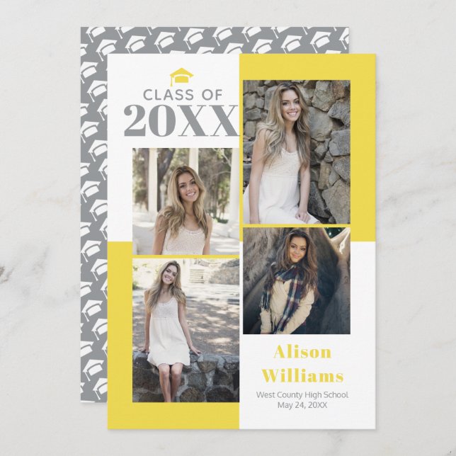 Anúncio Classe de 2025 quatro fotos cinza graduação amarel (Frente/Verso)