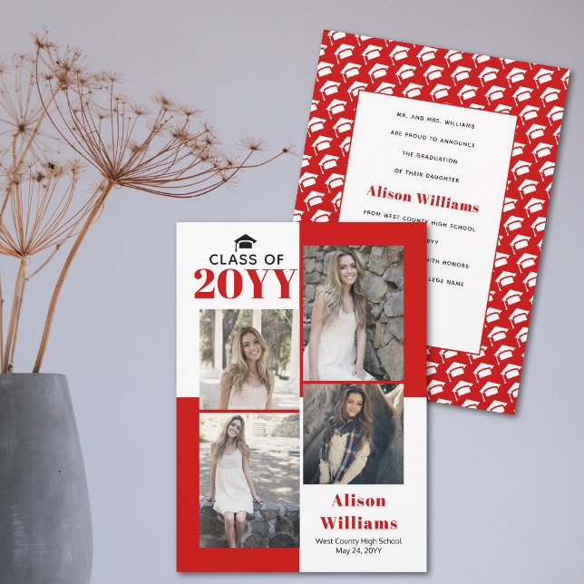 Anúncio Classe de 2025: quatro fotos de formatura vermelha (Criador carregado)