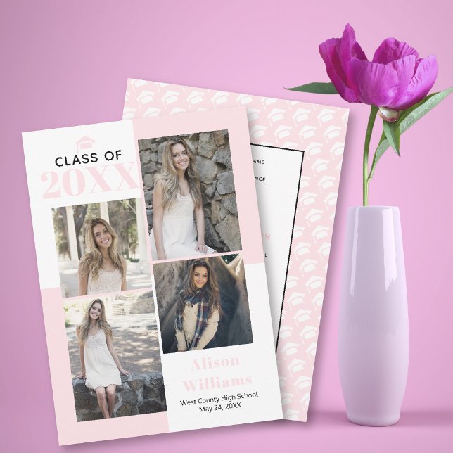 Anúncio Classe de 2025: quatro fotos, graduação rosa-pince (Criador carregado)
