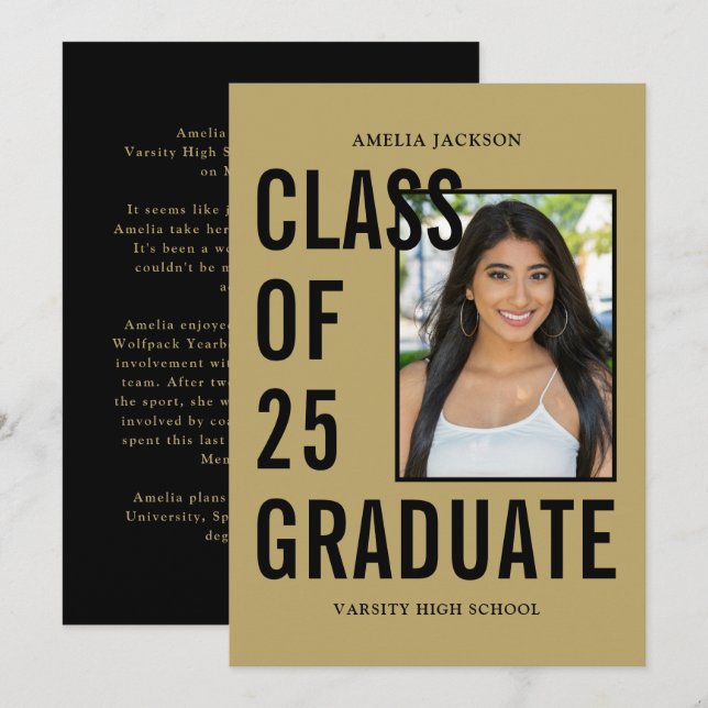 Anúncio Classe De 25 Graduação De Fotos Preta E Dourada (Frente/Verso)