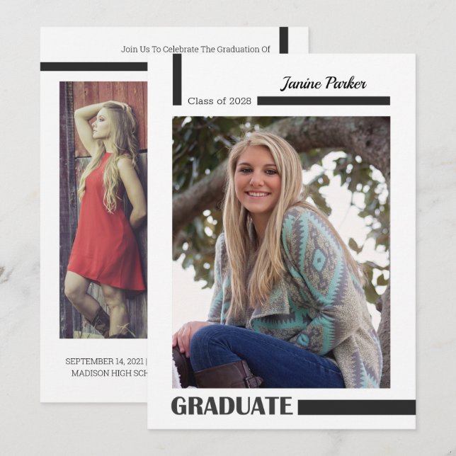 Anúncio Classe de adição de fotos com graduação moderna (Frente/Verso)