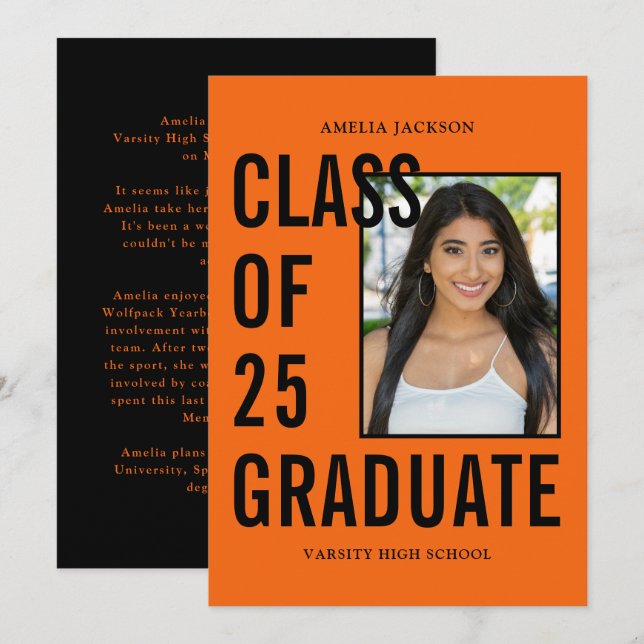 Anúncio Classe De Graduação De Foto Laranja Preta De 25 Fo (Frente/Verso)