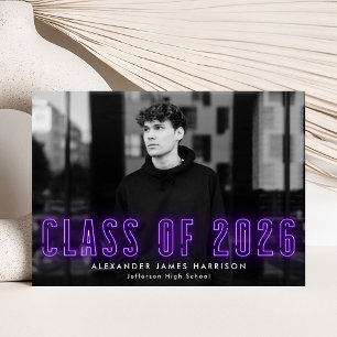 Anúncio Classe de Neon Roxo Moderno de Graduação de Foto