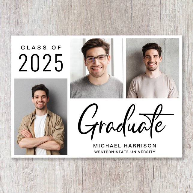 Anúncio Classe de Script Bold de Foto Moderno de Graduação (Cherish the milestone: share your graduate's achievement with a custom photo graduation announcement)