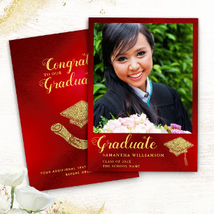 Anúncio Classe Glam de Graduação de Foto Vermelha e Dourad
