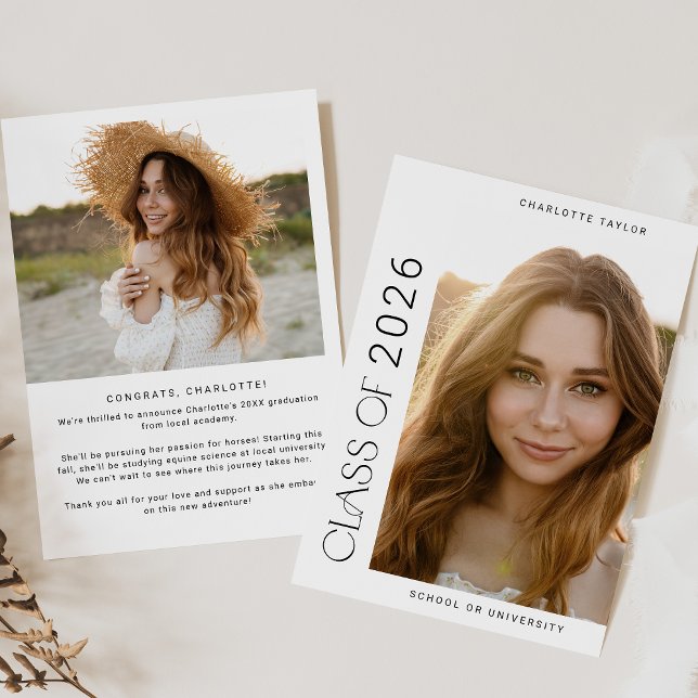 Anúncio Classe Mínima Moderna de Graduação de Foto em 2025 (Modern Fete Minimal Class of 2026 Photo Graduation Announcement)