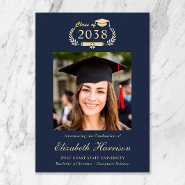 Anúncio Classic Crest Blue Gold Photo College Graduation