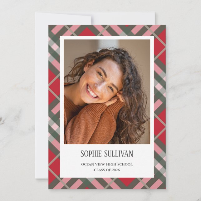 Anúncio Classic Plaid Photo Graduation Announcement Card (Frente)