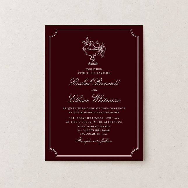 Anúncio Classic Wine Red Double Frame Wedding Invitation (Criador carregado)