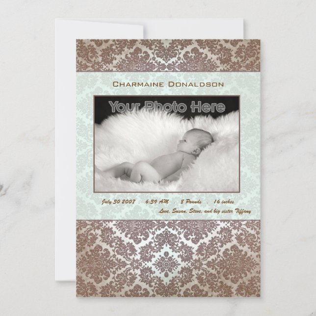 Anúncio clássico de nascimento de bebê verde (Frente)