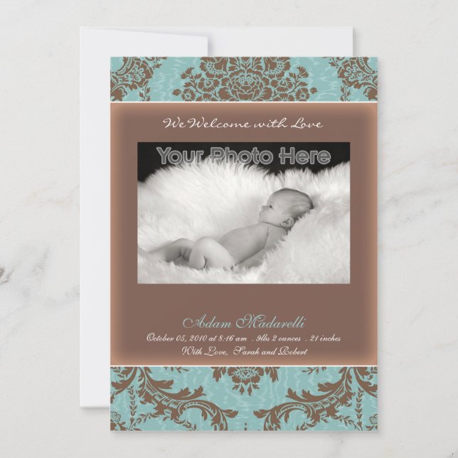 Anúncio clássico do bebê azul de vintage (Frente)