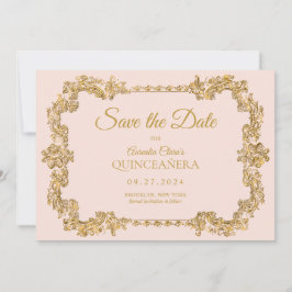 Anúncio Clássico Elegante Blush Dourado Frame Quinceanera 