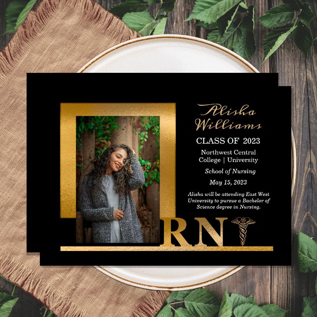 Anúncio Clássico Elegante Dourado RN Caduceus 1 Foto Preto (Criador carregado)