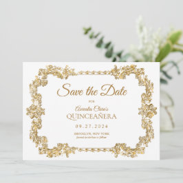 Anúncio Clássico Elegante Ivory White Frame Dourado Quince