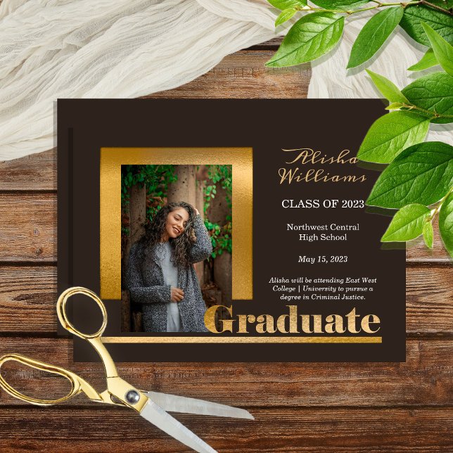 Anúncio Clássico Elegante Texto Dourado Formando 1 Foto Ma (Criador carregado)