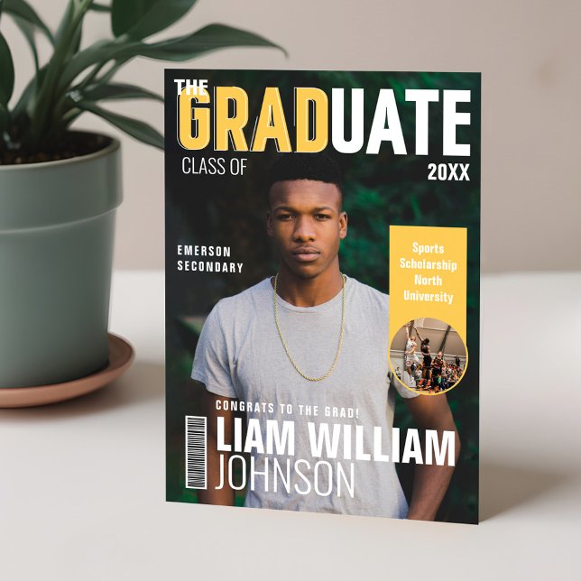 Anúncio Cobrir da Revista Fotográfica personalizada de For (Graduate Bold Custom Grad Photo Magazine Cover Announcement)