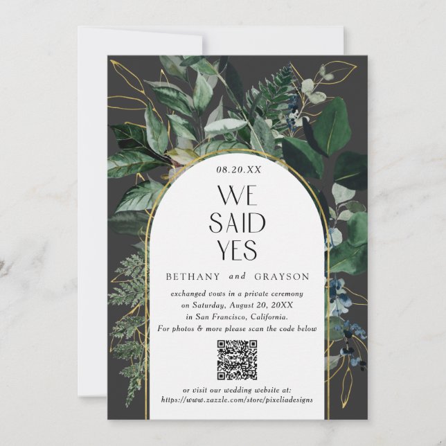 Anúncio Código QR, Casamento Verde Botânico Moderno Elegan (Frente)