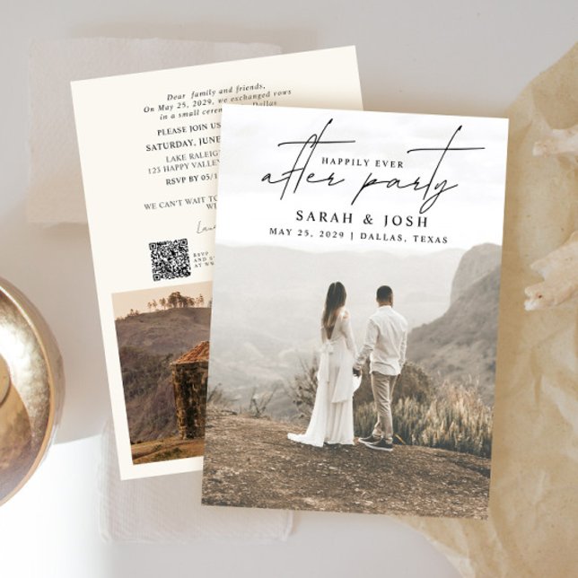 Anúncio Código QR Feliz para Todos Após o Creme do Partido (Easily personalize this wedding reception invitation with your wedding photos and details!)