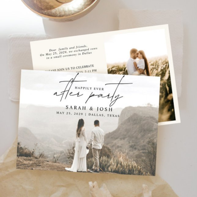 Anúncio Código QR Felizmente Após 2 Casamento com Creme de (Easily personalize this wedding reception invite with your wedding photos, personal message & deets)