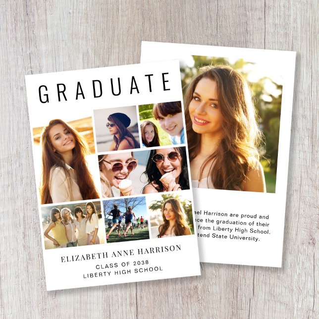 Anúncio Colação de Grau Moderno com 8 Fotos (A modern photo collage graduation announcement to celebrate the graduate's achievements)