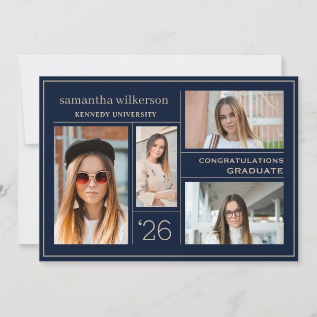 Anúncio Colagem de 4 Fotos Azul e Dourado Parabéns Graduad (Frente)