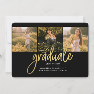 Anúncio Colagem de 4 Fotos de Formatura Preta Dourada com
