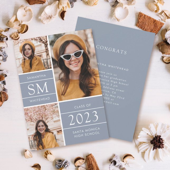 Anúncio Colagem de Fotografias do Monograma Moderno Azul P (Criador carregado)