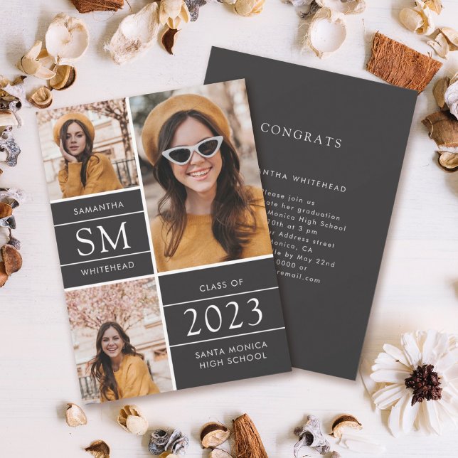 Anúncio Colagem de Fotografias Moderna Monograma de Preto  (Criador carregado)