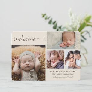 Anúncio Colagem de Fotos de Bebê em Bege Neutro Boas-Vinda
