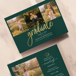 Anúncio Colagem de Fotos de Formatura Script Verde Graduad