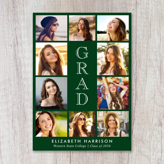 Anúncio Colagem de Fotos de Formatura Verde (Graduation Photo Collage Green Announcement)