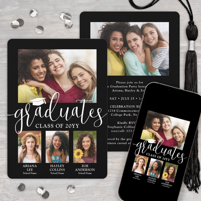 Anúncio Colagem de Fotos de Graduação Tripla Colagem Branc (Criador carregado)