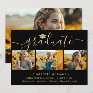 Anúncio Colagem de Fotos Preto e Dourado Formatura Moderna