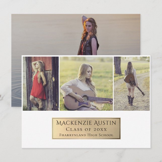 Anúncio Colagem de Graduação | Imagem Dourada Elegante (Frente/Verso)