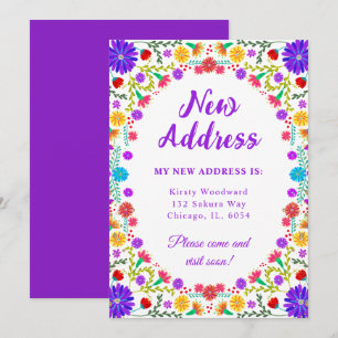 Anúncio Colorida Fiesta Mexicana Floral Novo Endereço