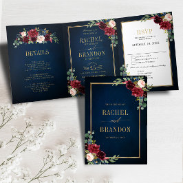 Anúncio Com Dobra Tripla Béryl Geométrico Casamento Tr Burgundy Dourado