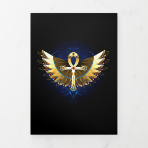 Anúncio Com Dobra Tripla Dourada Ankh com Asas