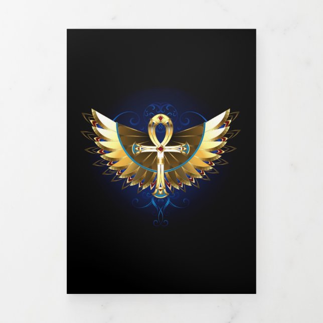 Anúncio Com Dobra Tripla Dourada Ankh com Asas (Cobrir)