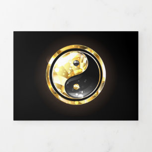 Anúncio Com Dobra Tripla Dourado Yin Yang a preto