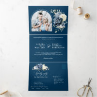Dusty Blue Marinho Champanhe Ivory Floral Casament